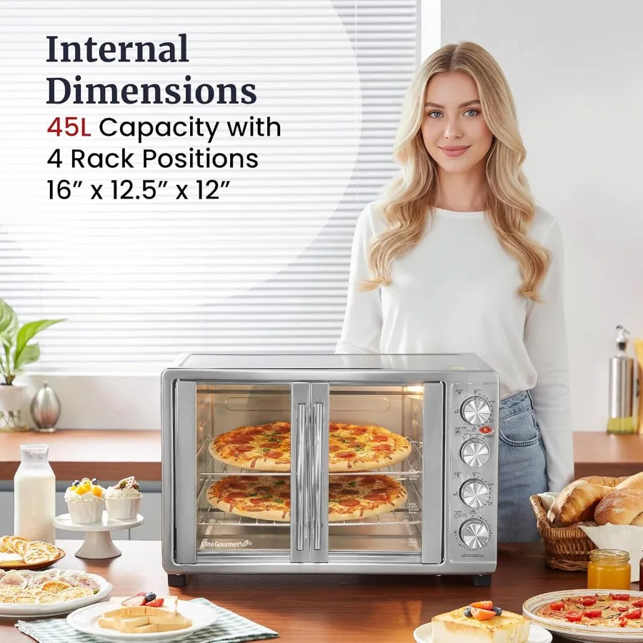 French Door Convection Oven 4-Control Knobs Bake Broil Toast Rotisserie Keep Warm