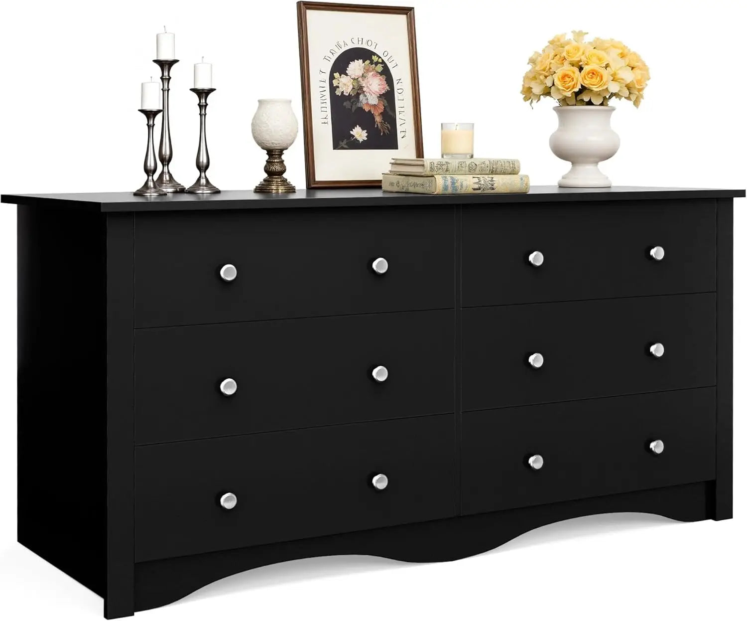 JUMMICO Dresser for Bedroom, 6 Wood Dresser Drawers, Wide Chest of Drawers, Storage Tower Unit Modern Design Bedroom Living Room