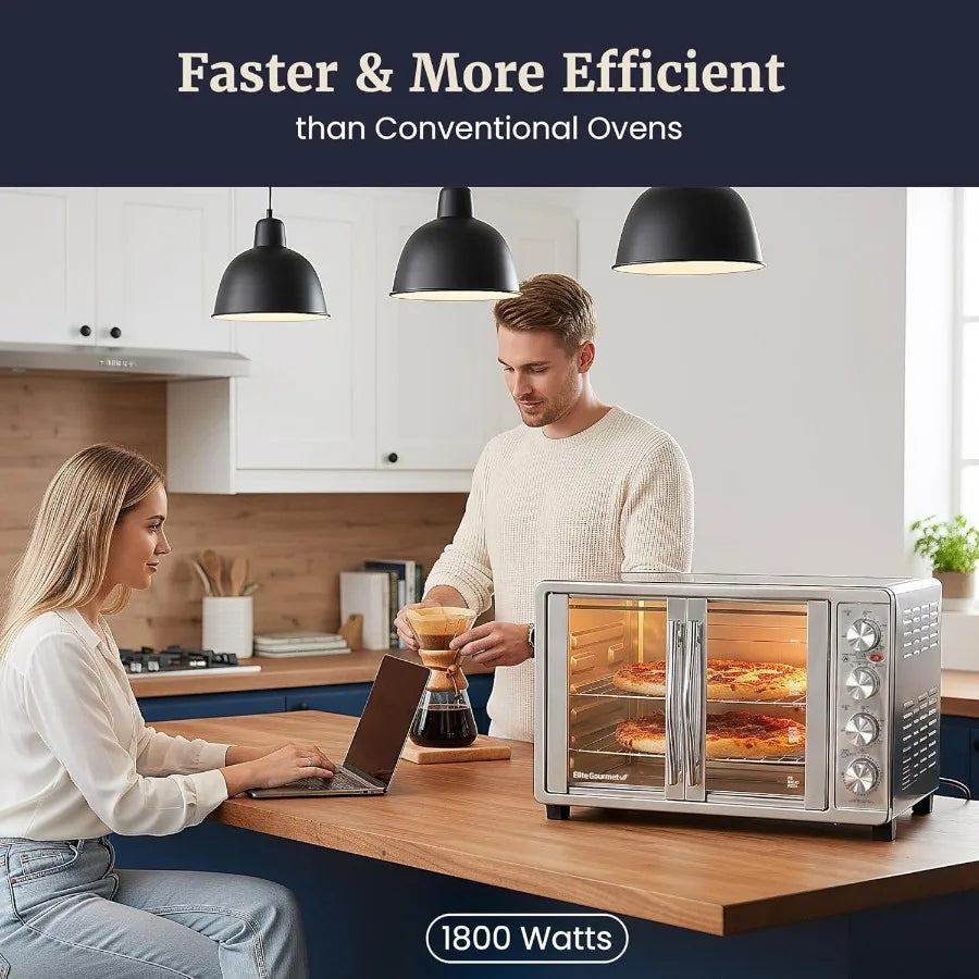 French Door Convection Oven 4-Control Knobs Bake Broil Toast Rotisserie Keep Warm