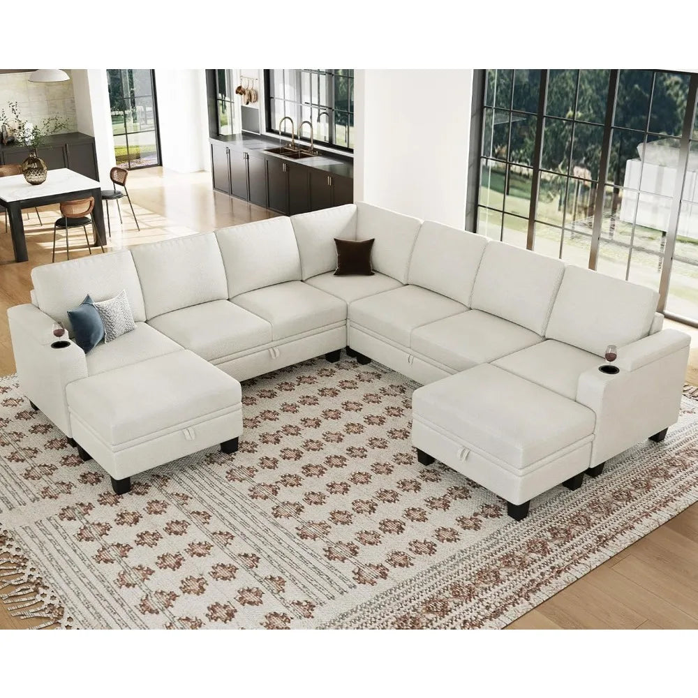 Modular Sectional Sofa Couch with Storage U Shape Convertible Corner Couches for Living Room White Couch